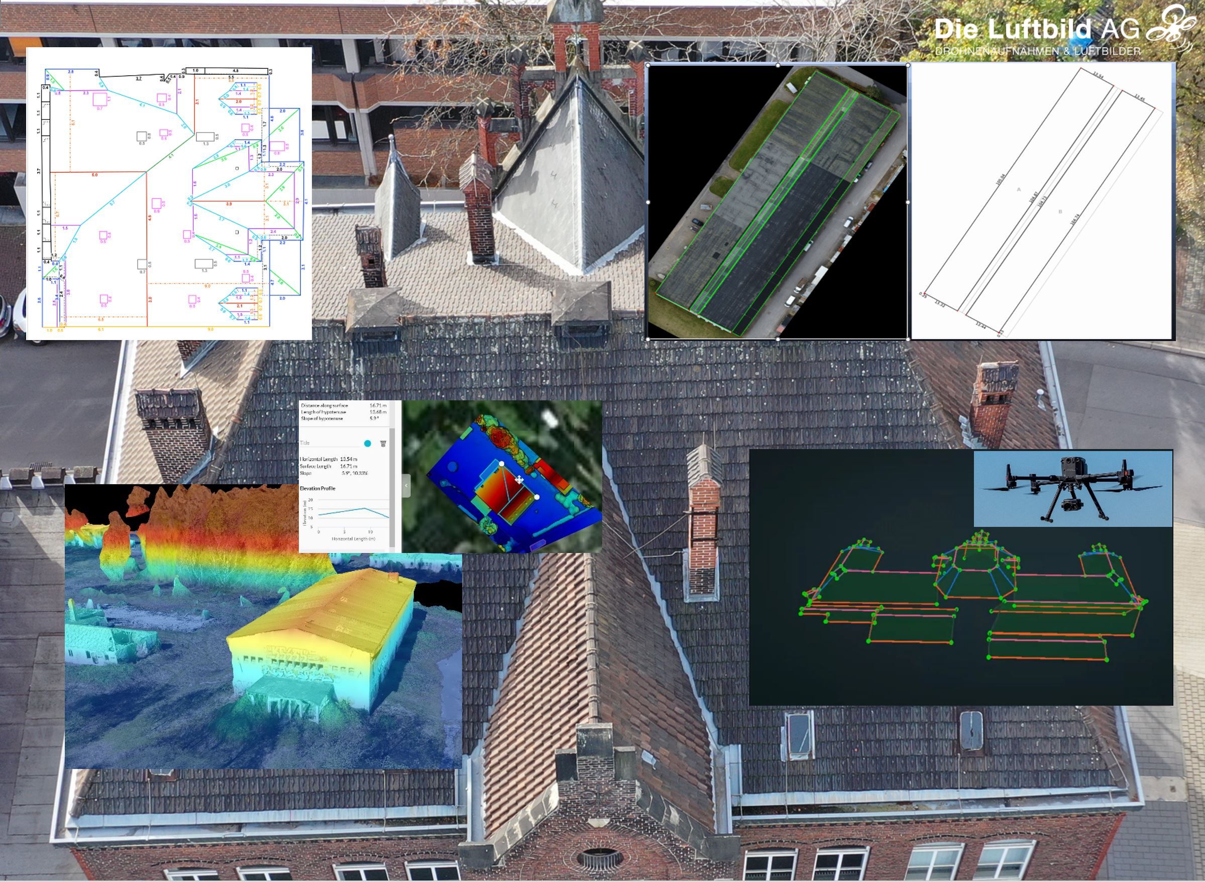 Drohnenaufnahme Dachvermessung Dachaufmaß 3D- Scan Drohnendienstleistungen Drohnenbefliegung Drohneneinsatz Preise Kosten